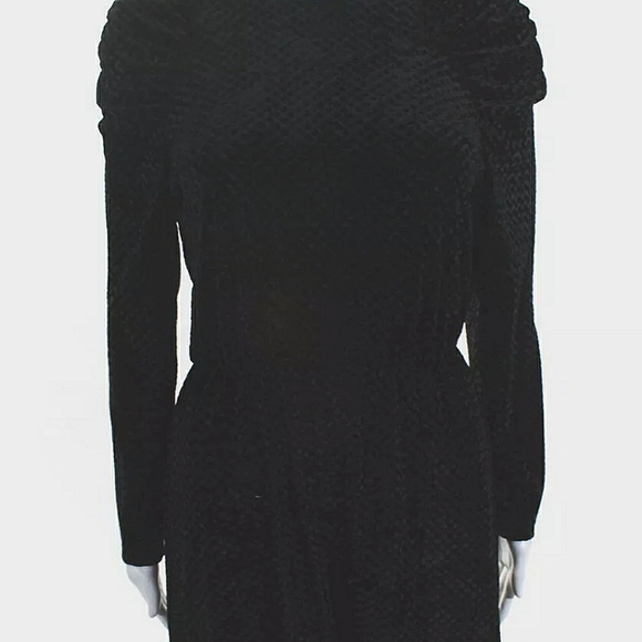 Burnout velvet black puff sleeve dress 6 S M cy - Picture 3 of 8